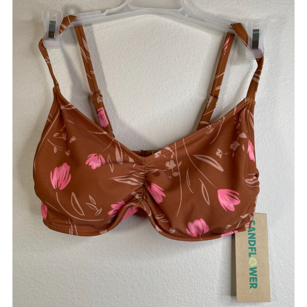 Sandflower Womens Cinched Bralette Bikini Swim Top Size Small 4-6 Brown NWT